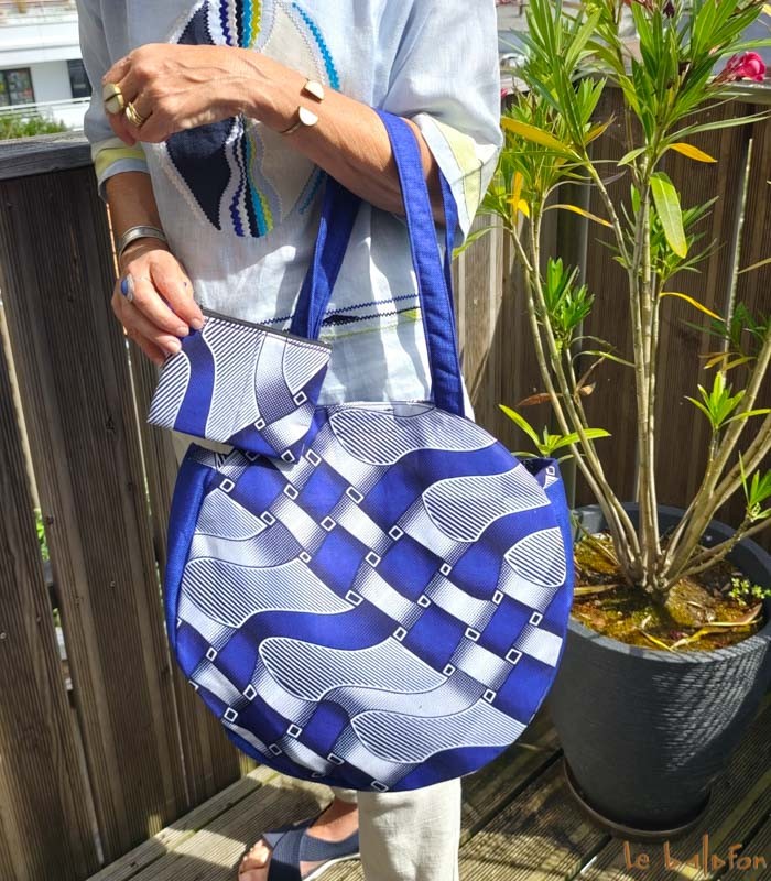 Sac rond en tissu wax "bord de mer" Artisanat du Sénégal - 3