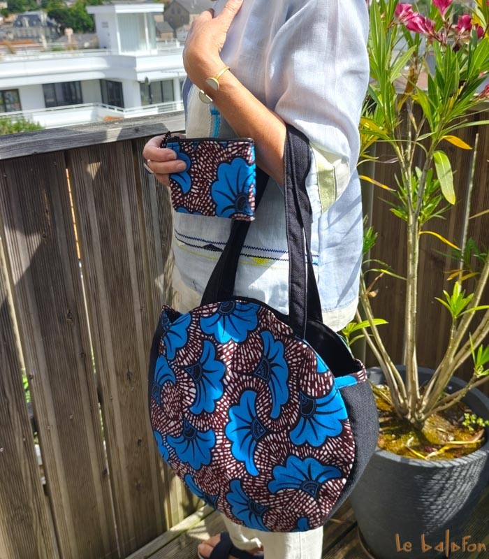 Sac rond en tissu wax Fleur d'hisbiscus Artisanat du Sénégal - 1