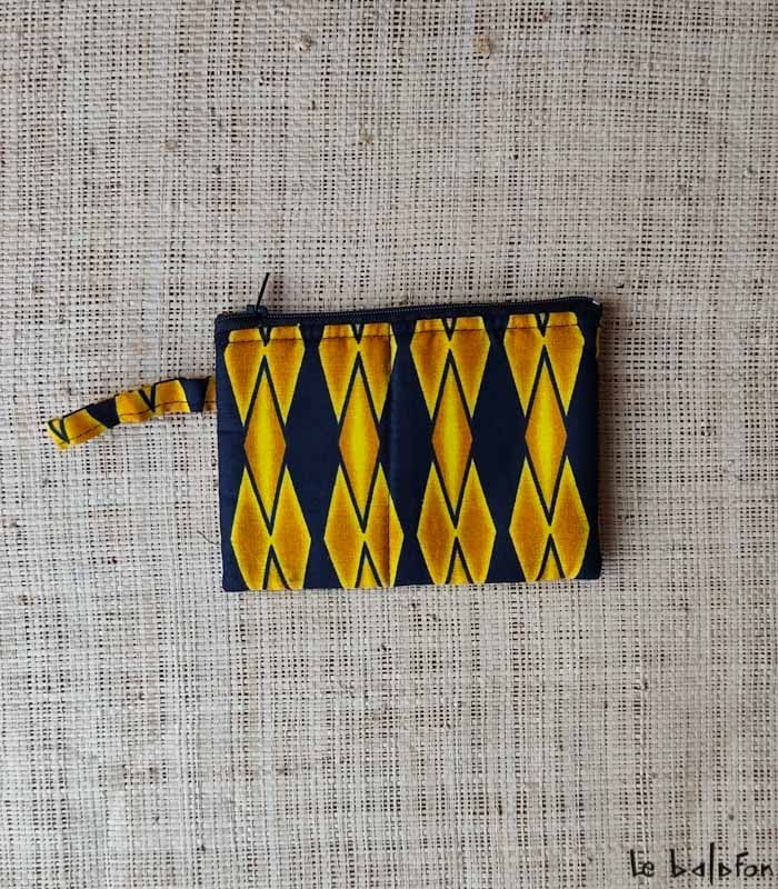 Porte-monnaie en wax graphique jaune et noir - 1