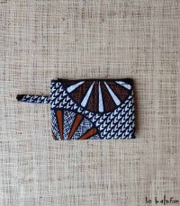 Porte-monnaie en tissu wax marron, noir & blanc
