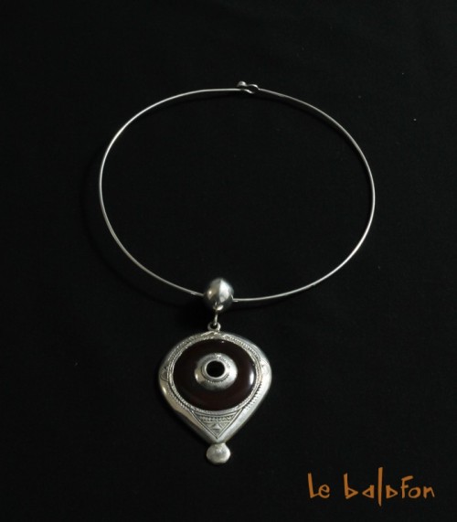 Collier Large Vintage En Argenté Avec Cristaux - Tour De Cou Années 70/80 - Bijou Rétro - Bon état