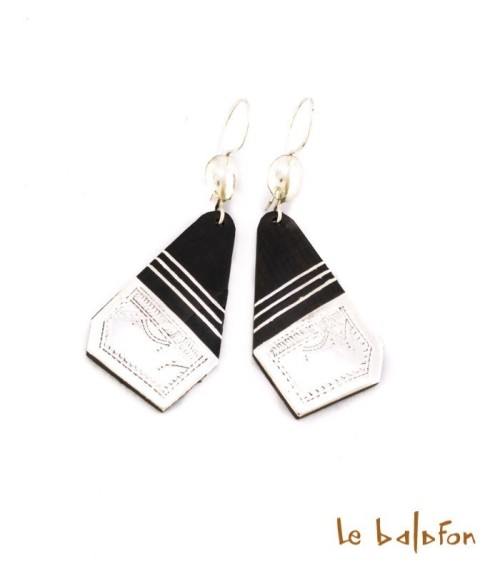 Boucles d’oreilles Ethniques Touareg en Argent et Bois d'Ebène.