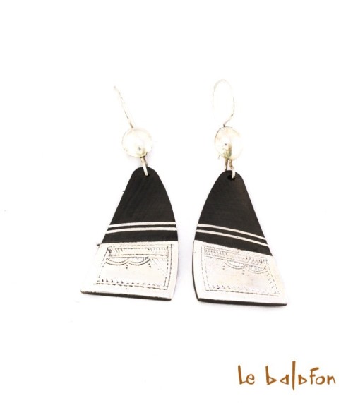 Boucles d’oreilles Ethniques Touareg en Argent et Bois d'Ebène.