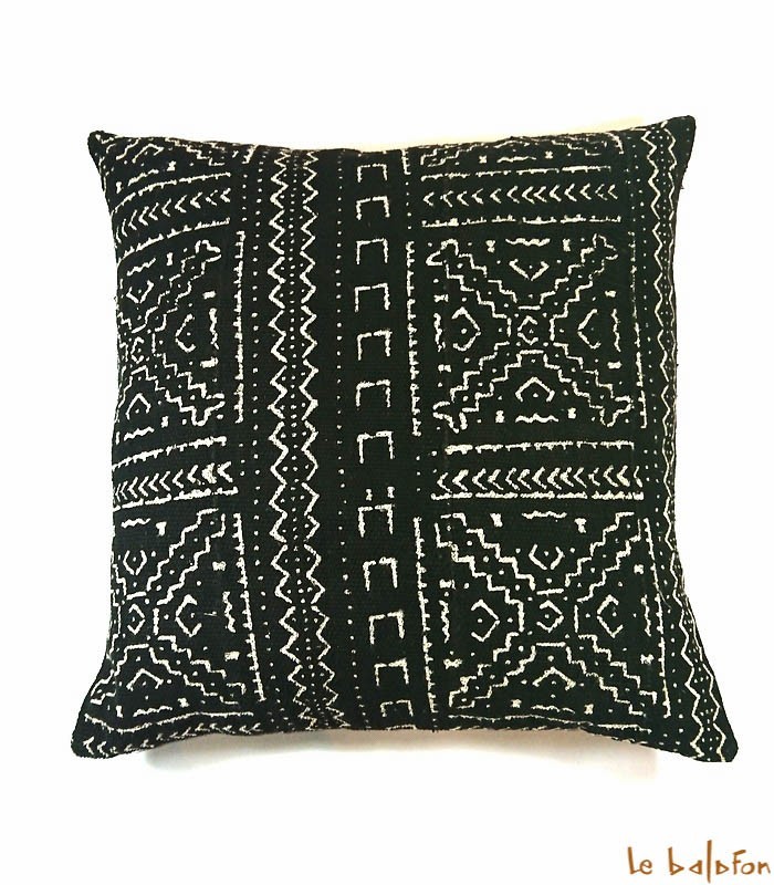 housse de coussin ethnique africain bogolan