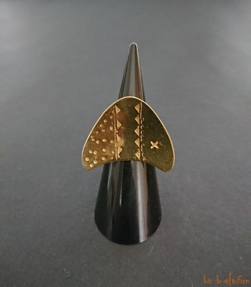 Ancienne Bague Chevalière Ethnique En Laiton - Taille 62 - Occasion - Bijou Homme/femme