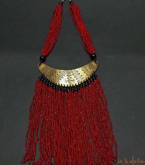 collier ethnique à franges pendentif laiton