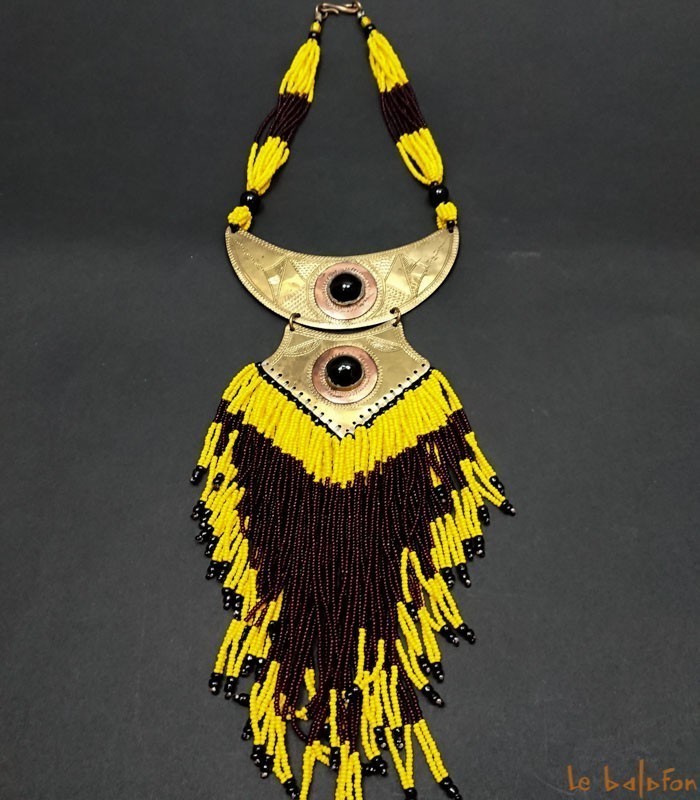 collier ethnique à franges pendentif laiton