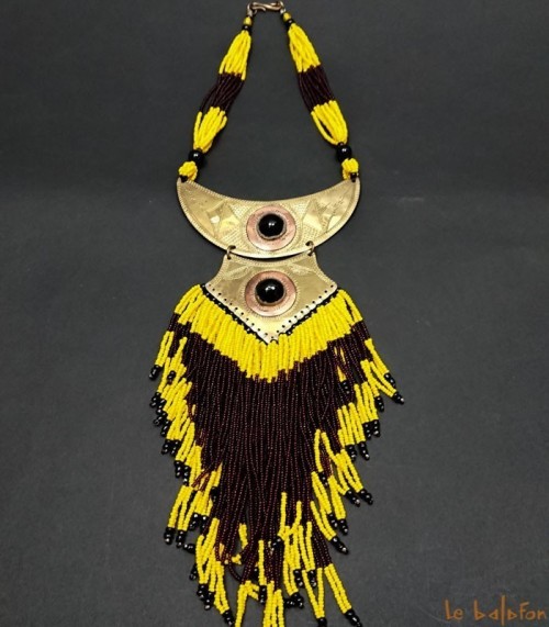 collier ethnique à franges pendentif laiton