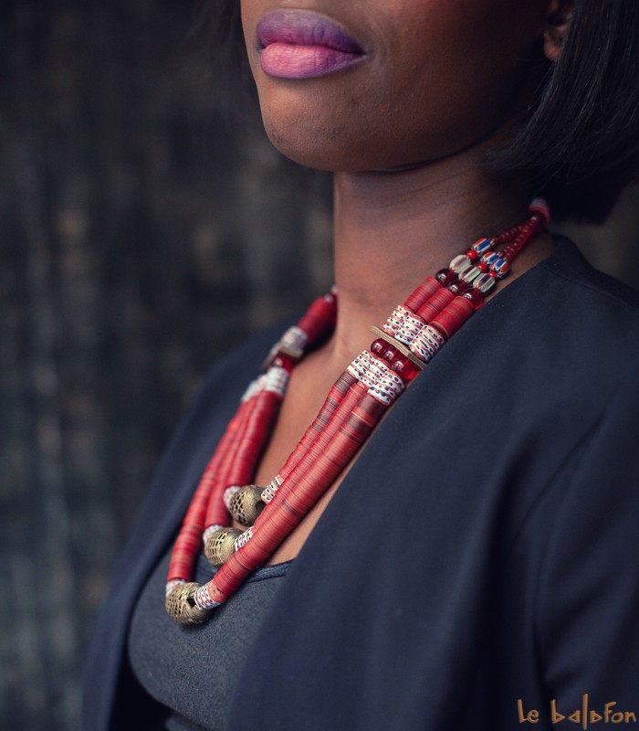 Collier Plastron Ethnique En Os – Vintage, Couleur Beige Et Brun, Longueur 47 Cm, Bijou Naturel Occasion