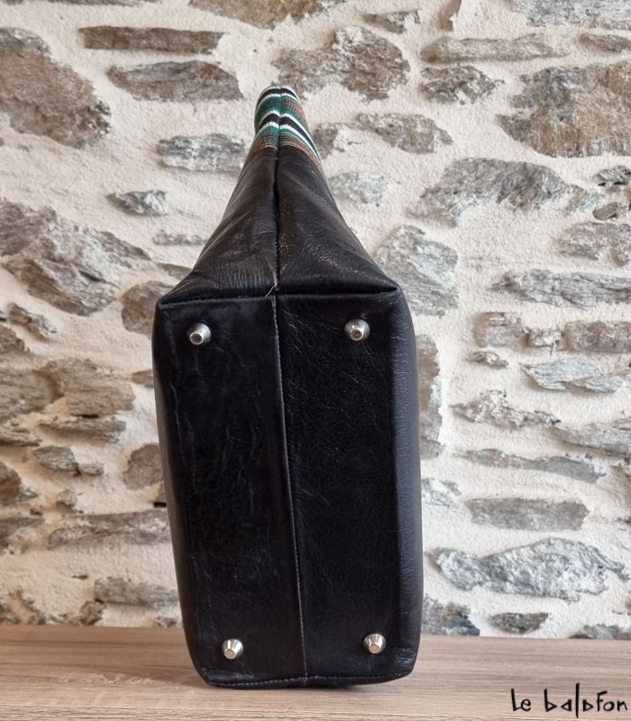 Sac ethnique en cuir et coton tissé