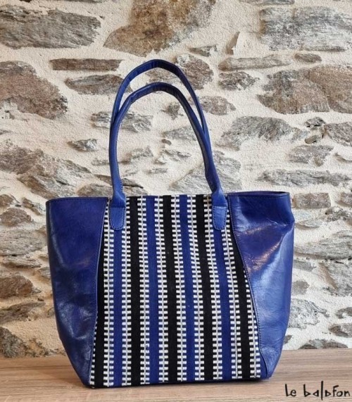 Sac ethnique en cuir et coton tissé