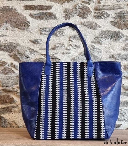 Sac ethnique en cuir et coton tissé