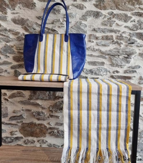 Sac ethnique en cuir et coton tissé