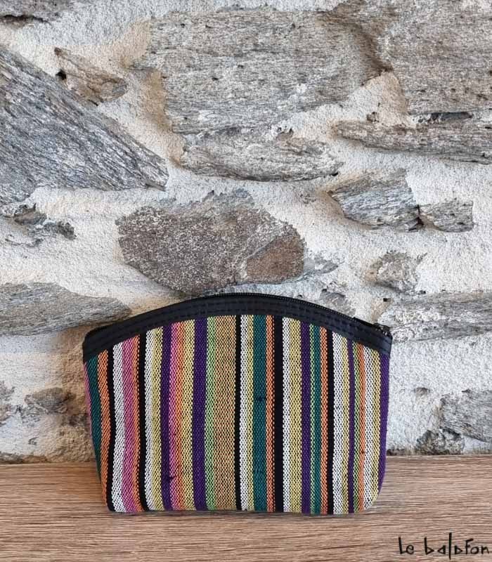 Porte-monnaie en tissu rayures multicolores