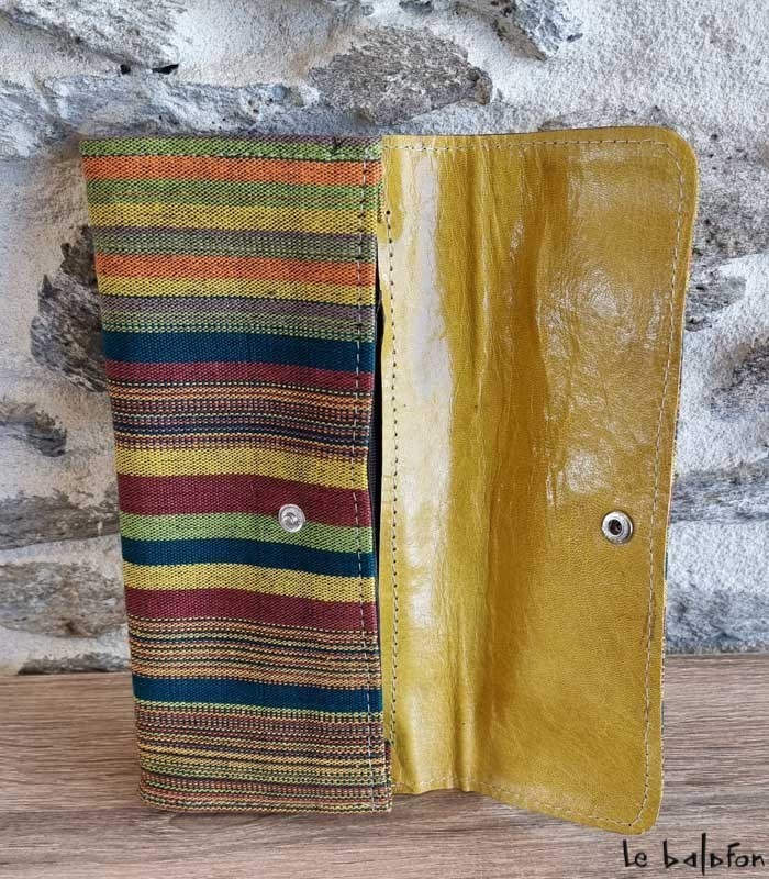 Pochette ethnique en tissu et cuir