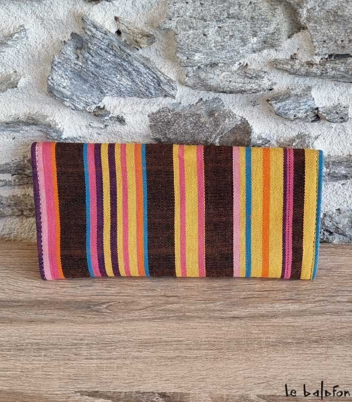 Pochette ethnique en tissu et cuir